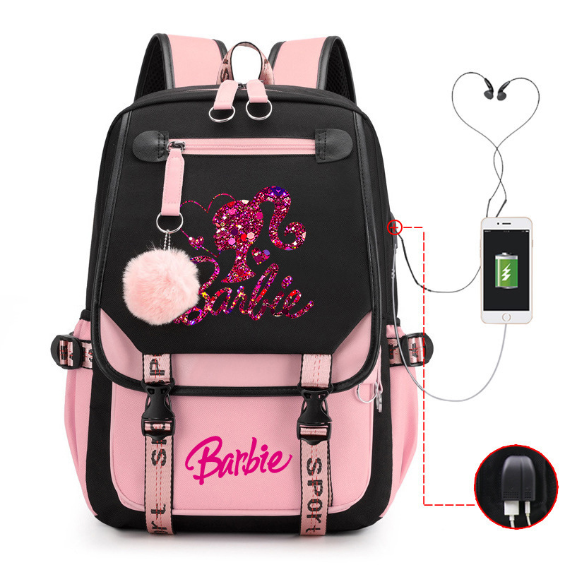 Cross-Border New Barbie Pattern Color-Blocking Backpack for Middle School, High School, and College Students Trendy Backpack Travel Bag Cross-Border New Barbie Pattern Color-Blocking Backpack for Middle School, High School, and College Students Trendy Backpack Travel Bag