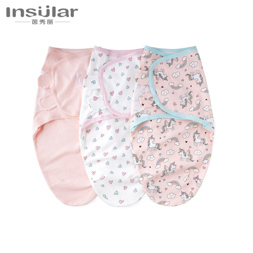Baby cocoon swaddling towel 3-piece set pure cotton anti-shock baby blanket swaddle newborn swaddle baby sleeping bag