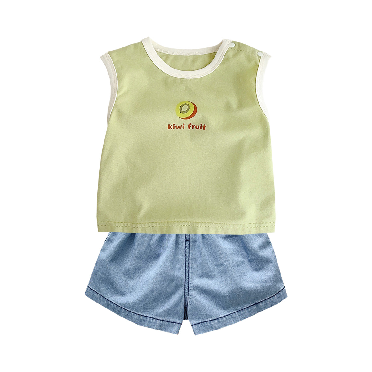 Traje coreano para niños, nuevo estilo de verano, estilo occidental, pantalones cortos ligeros coreanos, chaleco, traje de tres piezas con ropa de protección solar impresa en el interior