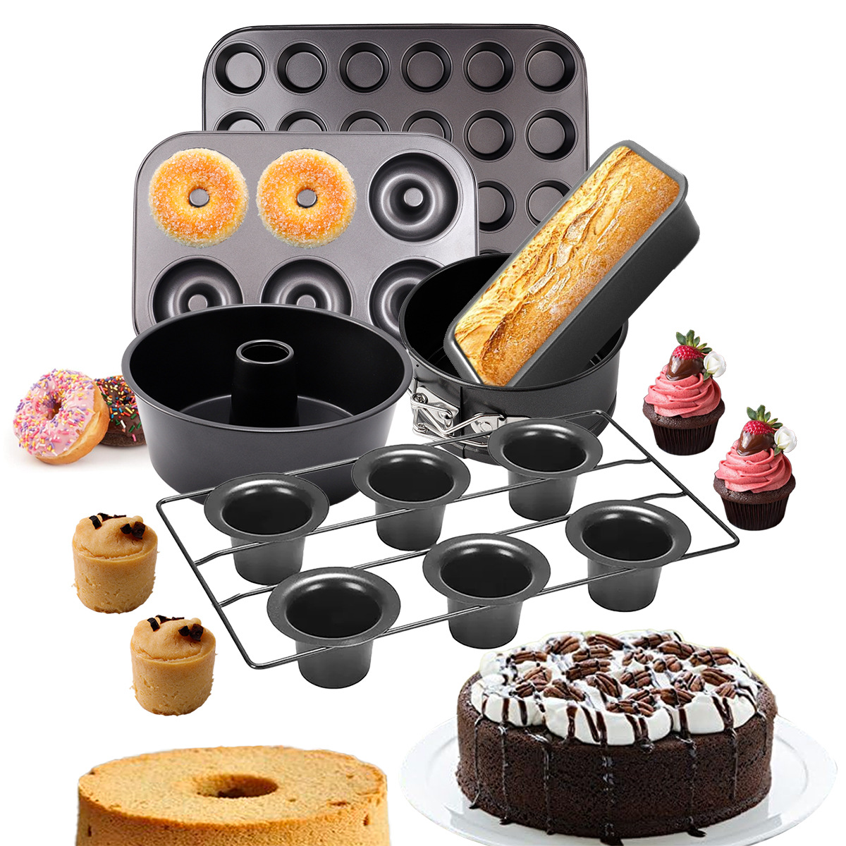 Molde redondo antiadherente con base extraíble y cierre para pasteles, chiffon, mousse, tarta, pan y donas.