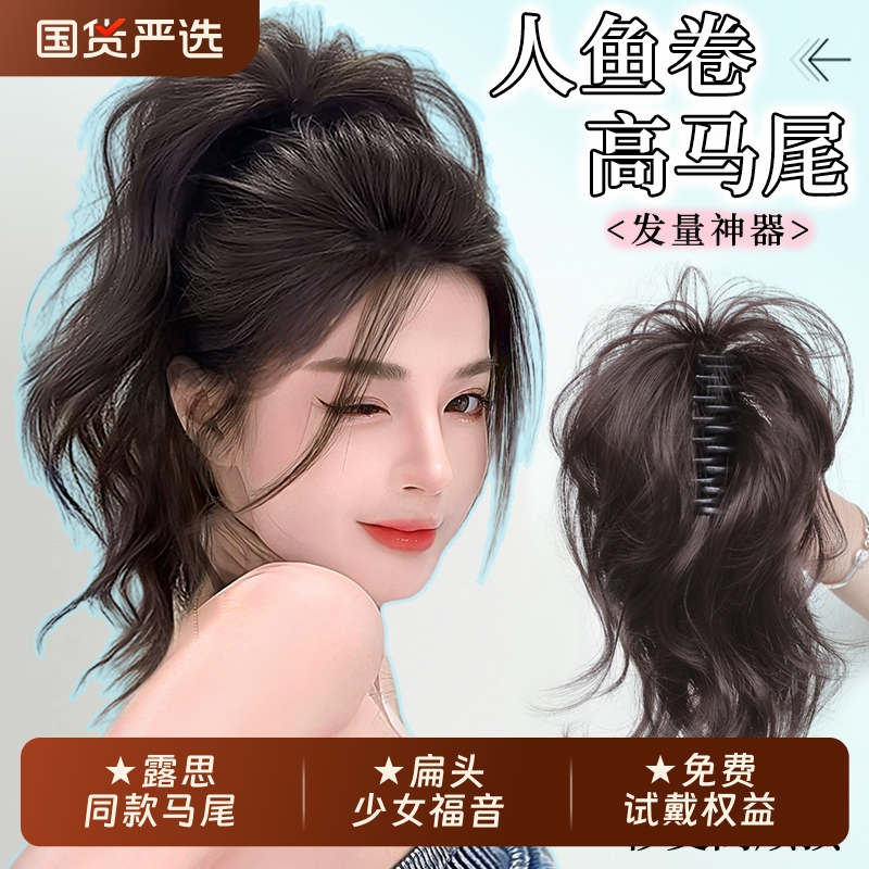 High Ponytail Wig for Women, Realistic Hair, Half-Tied Waterfall Style, Clip-On, Ultra-Light, Natural Curly Hair, Fake Ponytail Braid