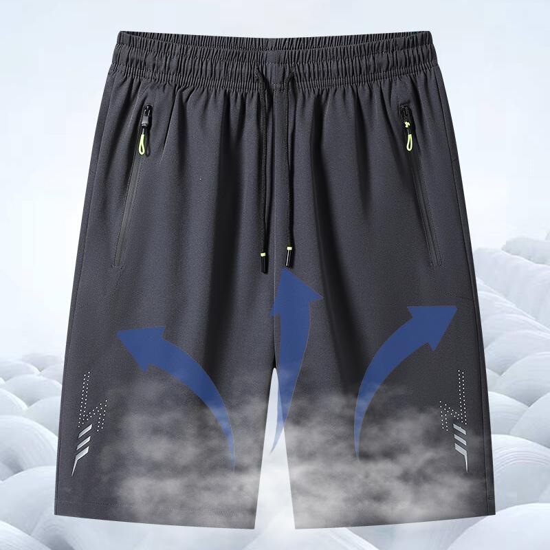 Men's summer shorts for outdoor wear, thin, loose, straight-cut, casual, with pockets and zipper, sports 5-point pants, trendy brand, ice silk, quick-drying