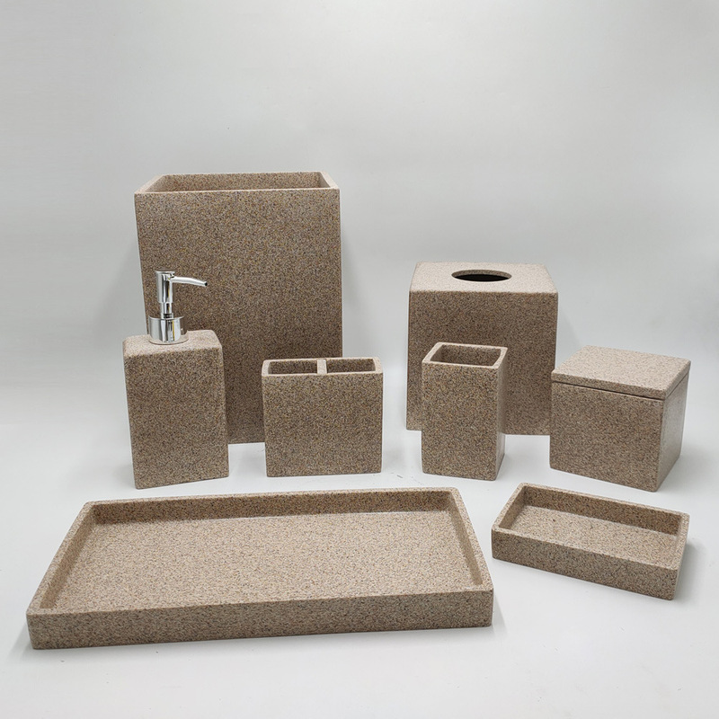 Hot Sale Sand Filling Series Resin Bathroom Eight-piece Set American Classic Bathroom Products suit Lotion Bottle Trash