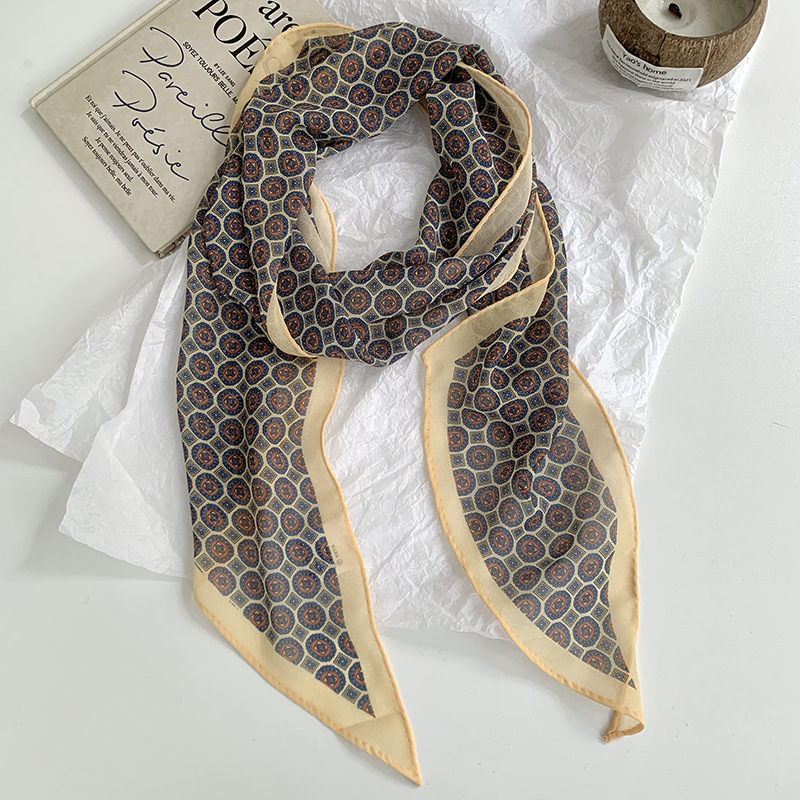 Pañuelo de seda de lunares de tira larga, cinta estampada de alta calidad, bufanda decorativa de relajación de todo fósforo de primavera y verano, temperamento, cinta para el cabello, accesorios para el cabello