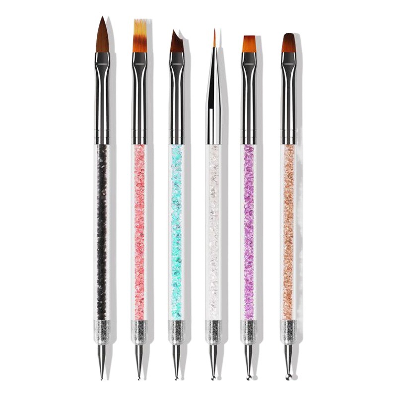Suministro transfronterizo de uñas de 6 piezas de doble cabeza de pintura de uñas de doble uso pluma de taladro pluma de dibujo conjunto de pluma dentada