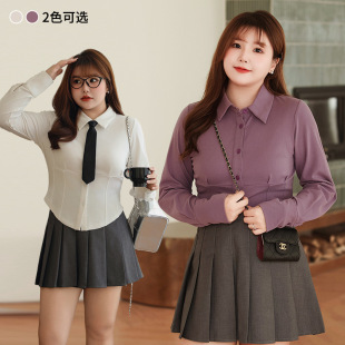 Waist-tight elastic knitted shirt collar top wholesale Runqi N8746 plus size women's hot girl long-sleeved shirt inner
