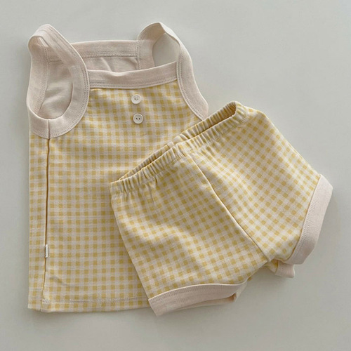 Korean style summer infant and toddler set baby cotton suspenders cool vest tops covered pants children's comfortable home clothes