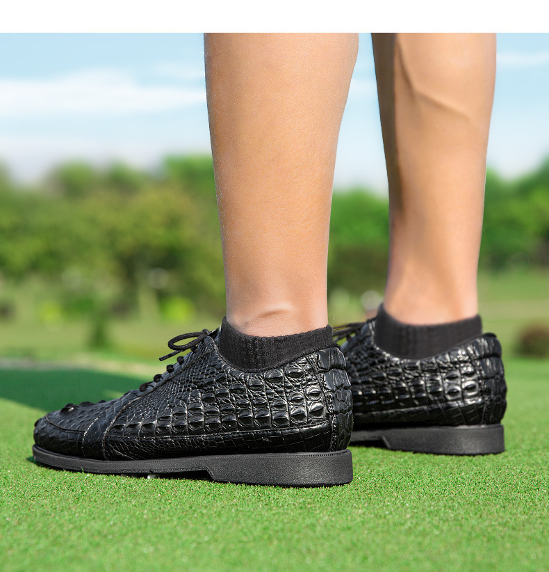 Giày golf nam da cá sấu không thấm nước đế đinh dẻo — XZ204-Đen chi tiết 10