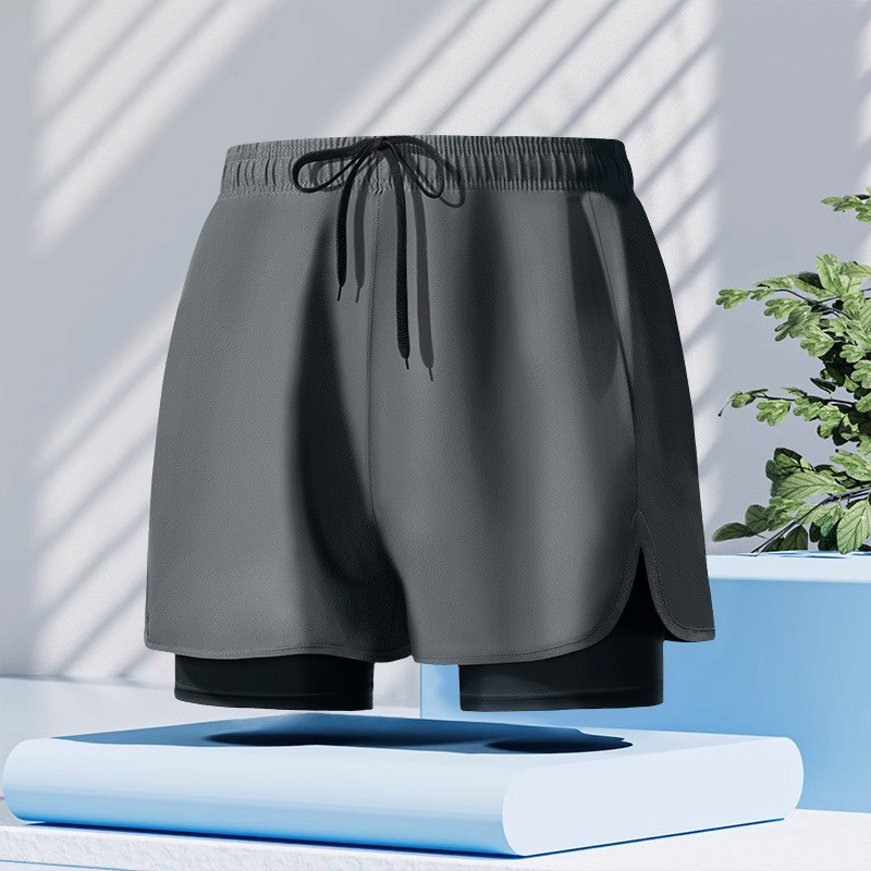 Bañadores hombres nuevos de doble capa más el tamaño suelto impreso adulto natación troncos profesionales de secado rápido caliente primavera natación pantalones de playa