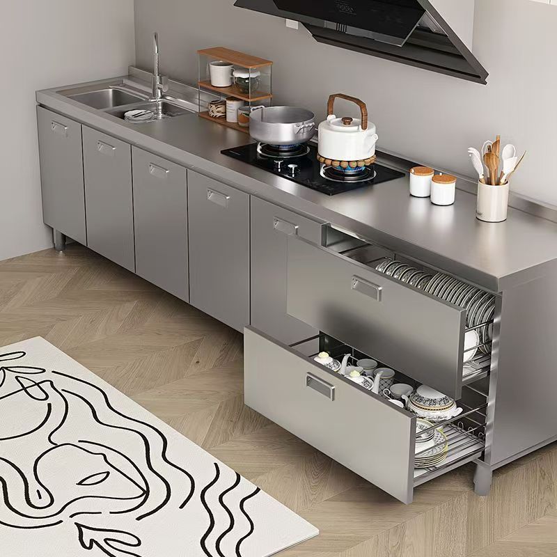 304 Overall Stainless Steel Kitchen Cabinets Household Stove Integrated Rural Kitchen Storage Cupboards Household Small Apartments