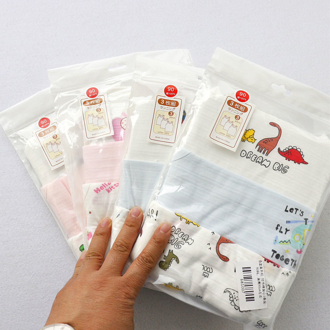 Chaleco de 3 piezas de verano de algodón para niños y niñas bebé 100 algodón sin mangas de dibujos animados pijamas de fondo ligero transpirable