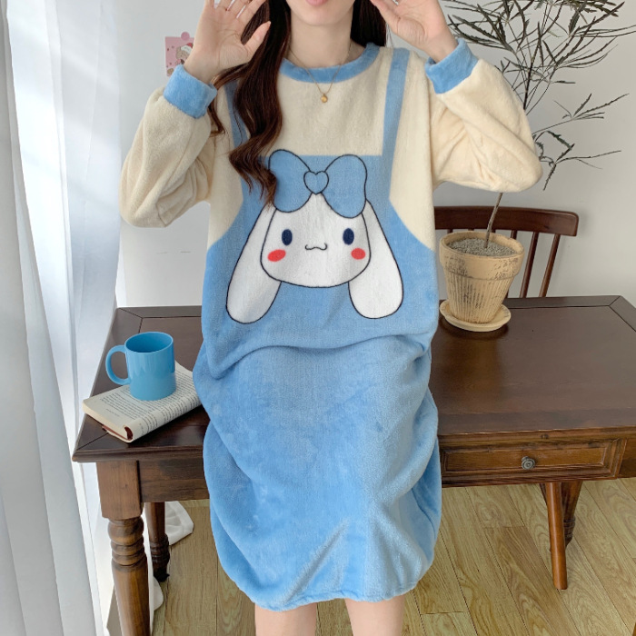 Pijamas de mujeres otoño invierno de franela lindo dibujo animado 2023 nuevo coral de lana gruesa falda cálida ropa para el hogar