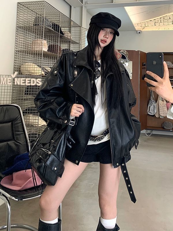 European Retro Leather Jacket for Women 2025 Early Autumn New Design Pu Jacket Motorcycle Jacket Top