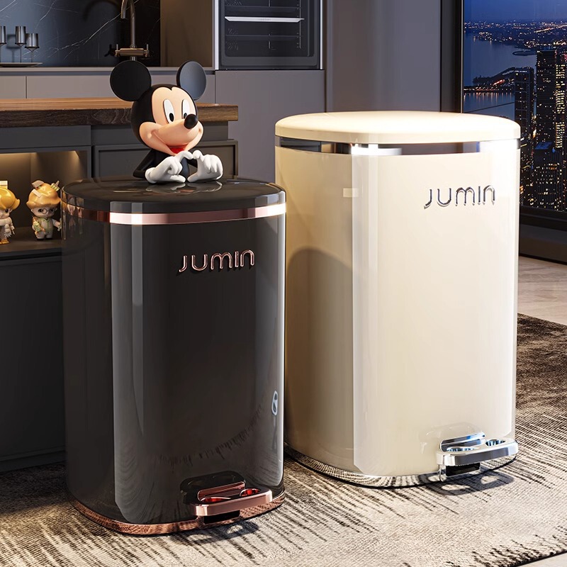 Living Room Trash Can Household Large-Capacity Flip-Top Kitchen Bedroom Toilet Toilet Paper Basket with Lid Foot Pedal Trash Can