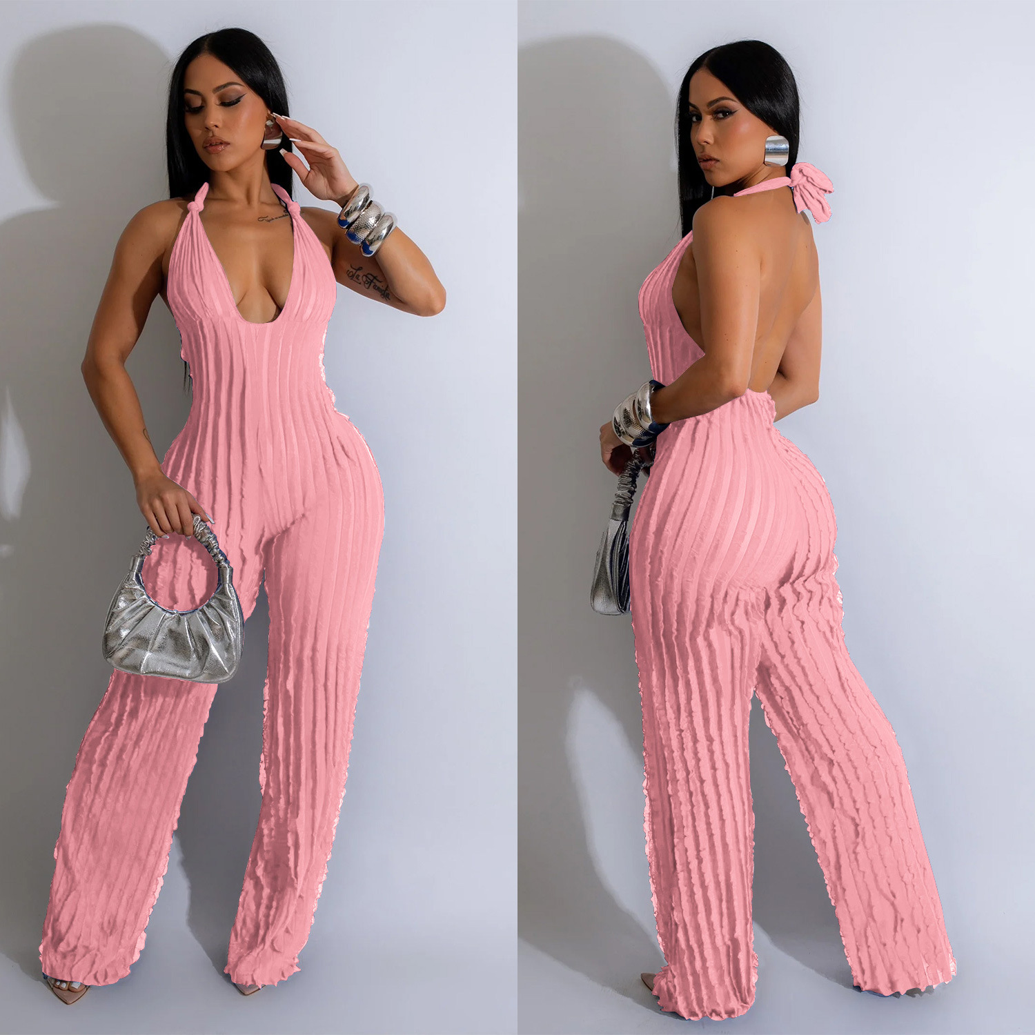 287g Weight Sleeveless Sleeve Length Full Length Pants Length Spandex, Polyester Fabric Type Mid Waist Waist Line Jumpsuits Pants Type Bodysuits Tops Type Holiday, Street Occasion Slim Fit Type Solid Color Pattern Summer Season Women's Gender Sexy, Streetwear Style Wholesale Women's Sexy Streetwear Solid Color Sleeveless Bodysuits 14