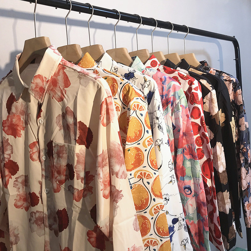 80 s Performance vintage vintage Oil Painting Long Sleeve Shirt Trendy Couple Flower Shirt Jacket for Boys and Girls