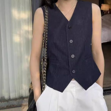 2025韩系短款西装马甲小背心女春秋新款法式气质v领马夹坎肩上衣