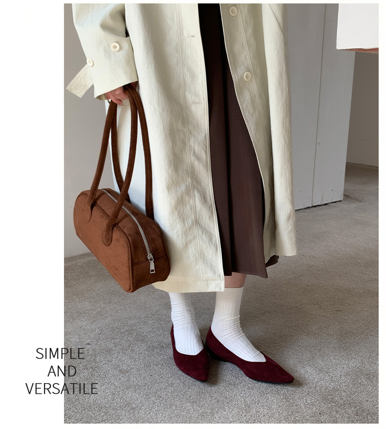 Fashion Slope Heel French Retro Pointed Mary Jane Shallow Mouth Single Shoes Women's Original New Soft Sole Simple Doudou Women's Shoes_vogvips.com