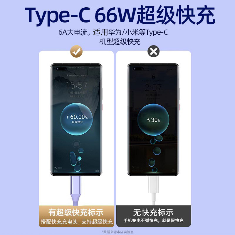 数据线一拖三66w快充批发适用于苹果华为荣耀双Typec三合一充电线