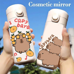 卡通水豚卡皮巴拉304不鏽鋼直飲杯網紅可愛保溫杯情侶水杯便攜5F