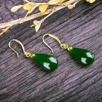 Серьги Xinjiang Hotan Jasper из серебра 925 пробы с позолотой в форме капли воды, элегантные серьги для похудения, короткие серьги цвета шпината