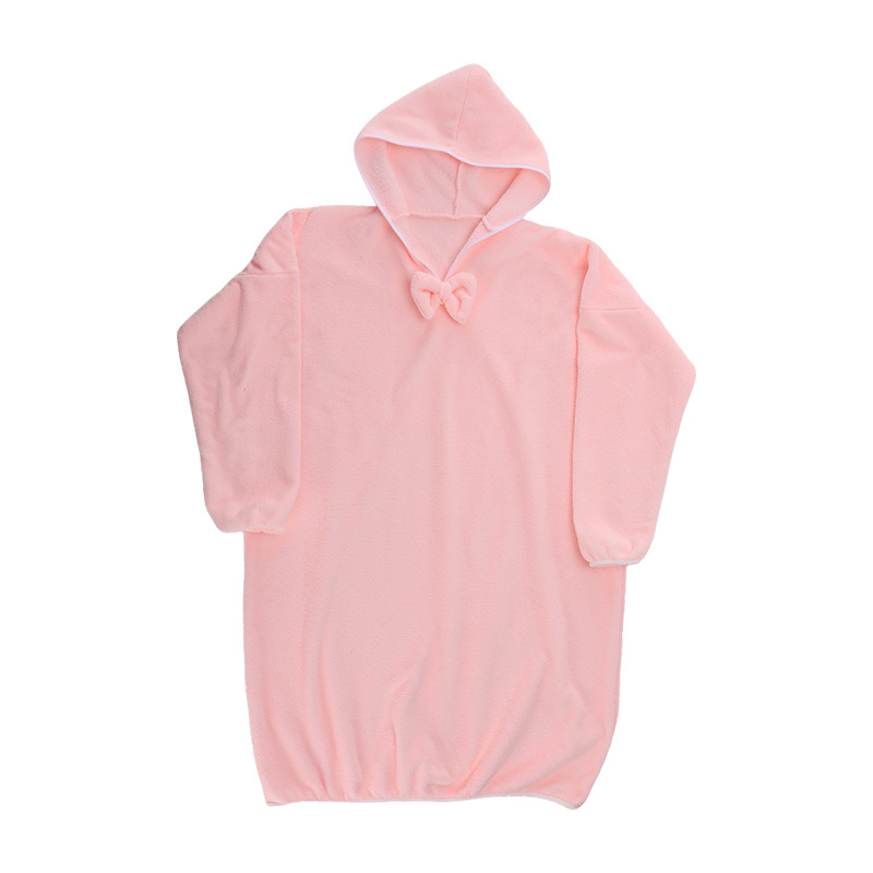 (2개) 새로운 산호 양털 목욕 원피스 가정용 두꺼운 여성용 목욕 원피스 유행 두건수 흡수성 긴 소매 산호 양털 목욕