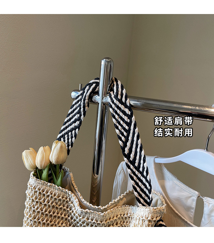 Summer large-capacity straw woven bag for women, 2025 new style seaside and beach vacation single-shoulder bag, commuter tote bucket bag Item Picture