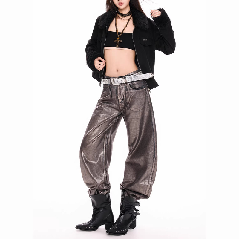 New Style Slimming Wide-Leg Silver-Embellished Denim Women's Floor-Length Vintage Versatile Loose Fit Washable Trendy Jeans Men's Pants New Style Slimming Wide-Leg Silver-Embellished Denim Women's Floor-Length Vintage Versatile Loose Fit Washable Trendy Jeans Men's Pants
