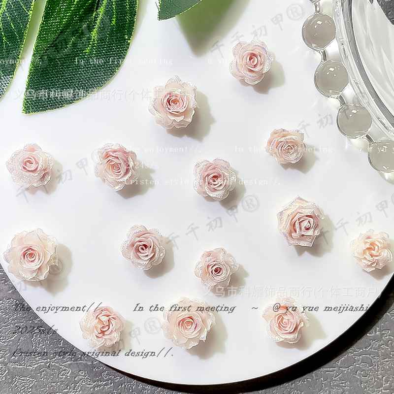 新款美甲山茶花饰品配件软陶玫瑰花美甲小饰品diy耳钉美甲素材