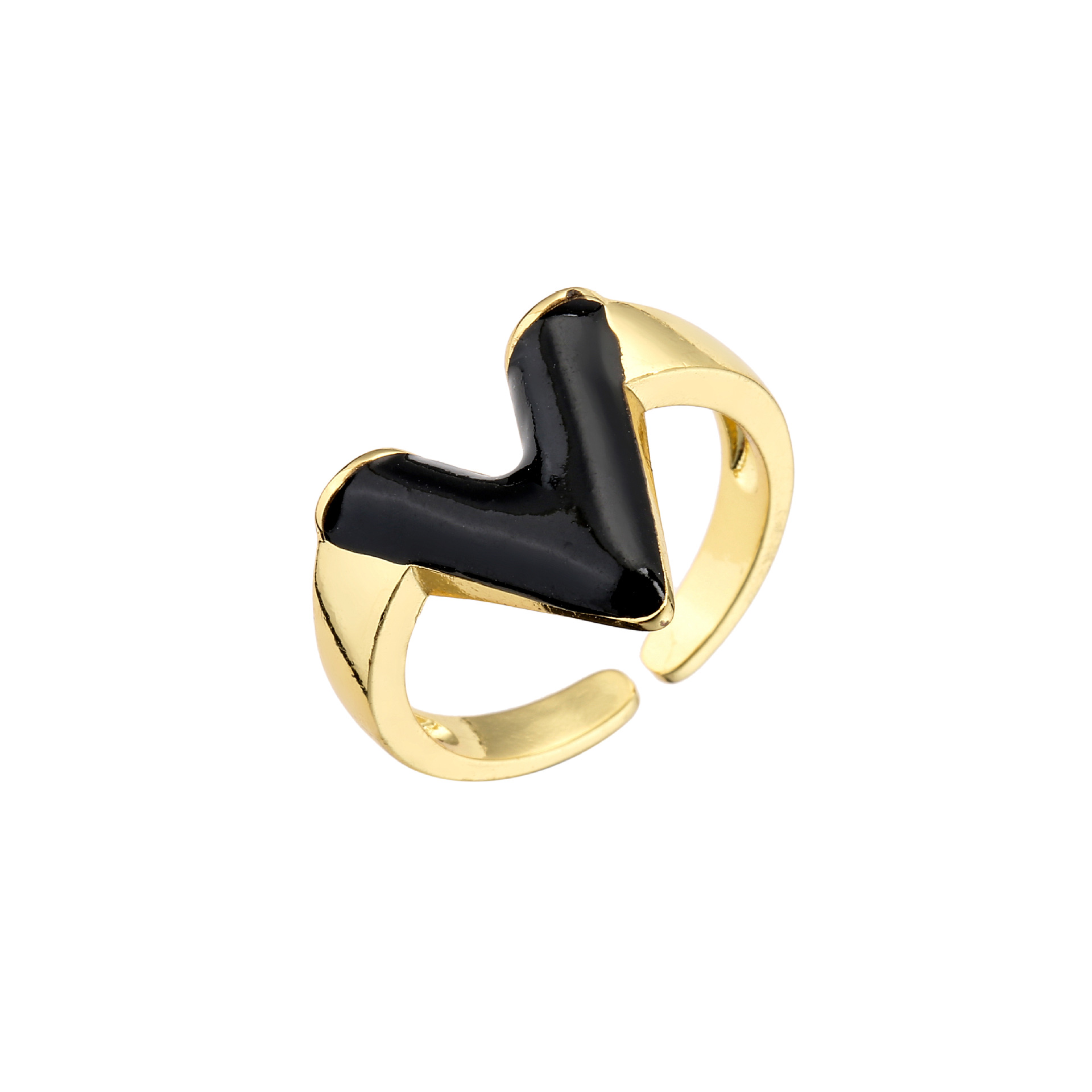 Fashion 18k Gold-plated V Letter Glossy Oil Drop Open Copper Ring display picture 5