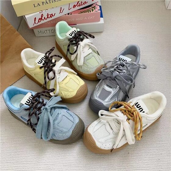 2025 New Smog Blue Small Zhongde Training Shoes Female Students All-match Foot Show Small White Shoes Casual Board Shoes