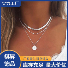 欧米のクロスボーダーの新型シンプルな多層ハスの花のペンダントのネックレスの女性のファッション的な個性の金珠の丸い刃のチェーンの首の鎖