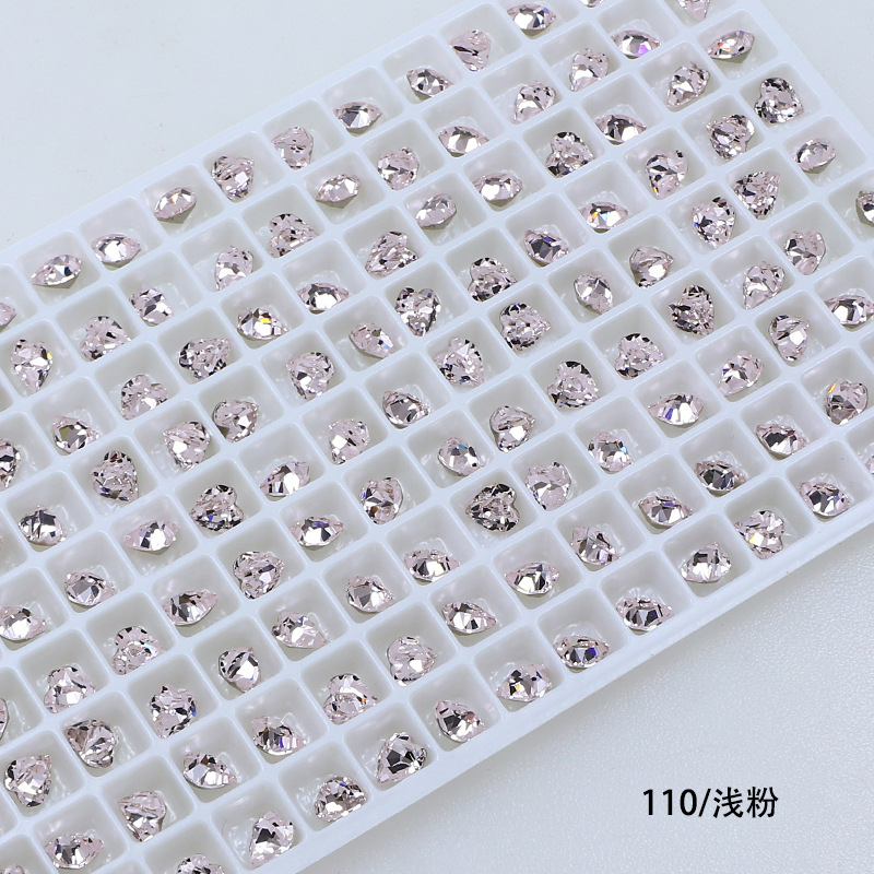 Dongzhou Crystal 6.5MM diamante de vidrio de fondo puntiagudo en forma de corazón de melocotón diamante de forma especial con fondo chapado en plata real