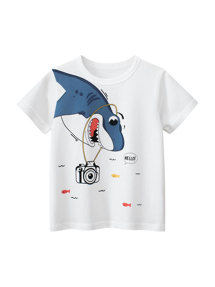 27kids camiseta de manga corta para niños verano nuevo estilo 2025 niños dibujos animados versión coreana de media manga superior ropa de bebé para hombres