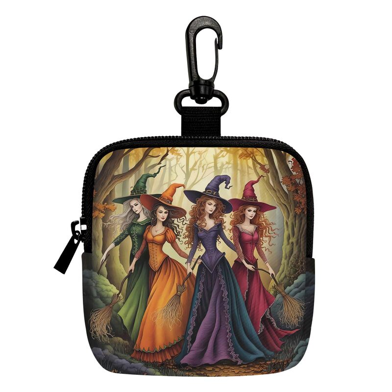 Forest Witch Print Hanging Coin Purse Retro Gothic Style Small Square Bag Portable Earphone Key Coin Storage Bag