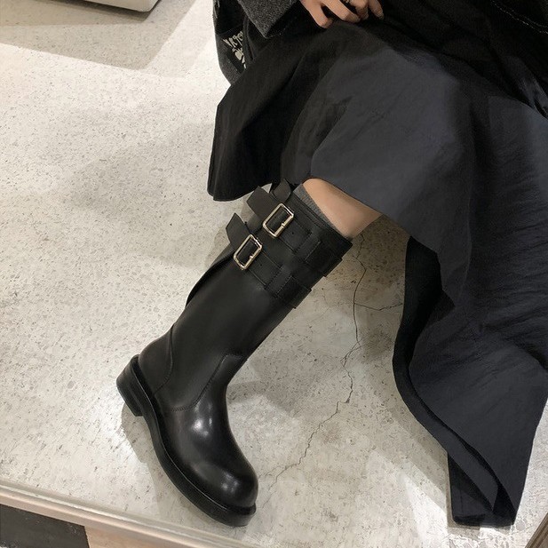 【苏家同款现货】挪威首秀~ANN厚底粗跟扣带中高筒靴长靴女骑士靴|undefined