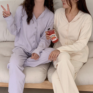 Morishima new home clothing for women in autumn and winter solid color pajamas set button lapel top casual trousers soft glutinous jacket