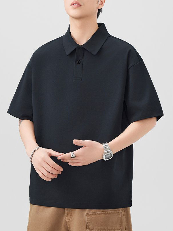 Mingge | Summer New 260g Solid Color Lapel POLO Shirt Men's Fashion Joker Loose Casual Short Sleeve Top