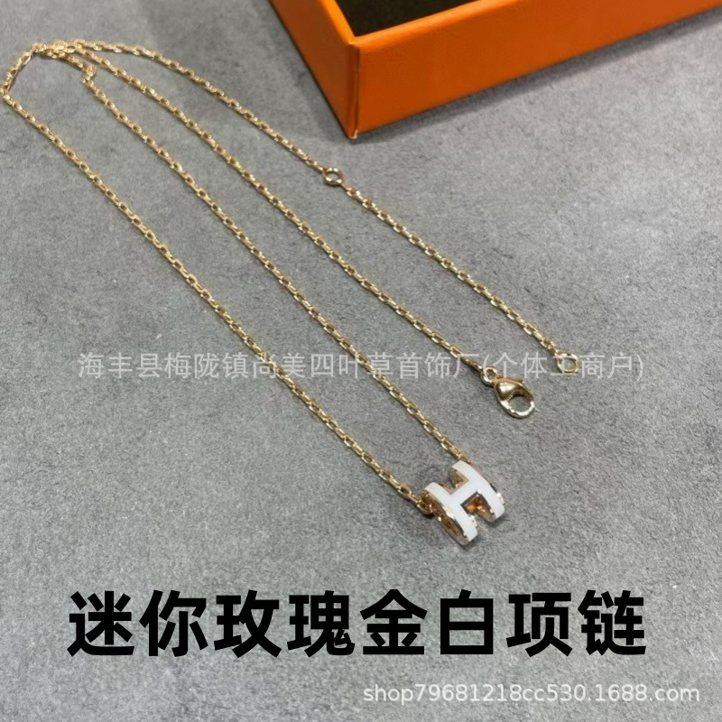 精工版V金H珐琅大号项链女mini锁骨链吊坠高级时尚百搭流行女耳钉|undefined