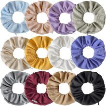 跨境亚马逊条纹针织布料拉链大肠发圈 简约小坑条扎马尾大肠圈批