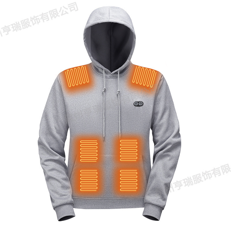 跨境新款智能发热连帽卫衣冬季双控多区电加热户外休闲针织连帽衫|undefined