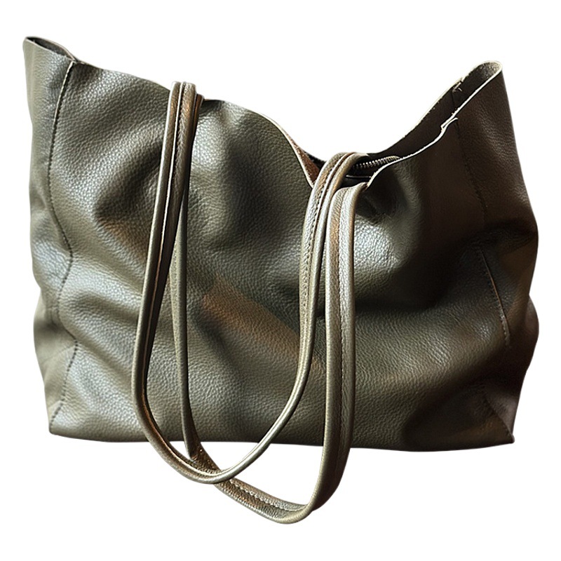 2024秋冬モデル 一層牛革製 大容量ショッピングバッグ 本革レディースバッグ カジュアル シンプル トートバッグ マザーズバッグ 軽量