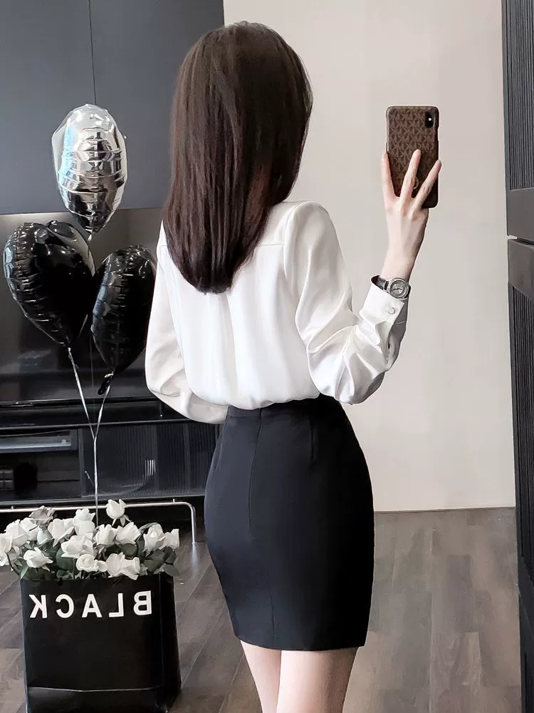 Shirt for work, set, hip-accented