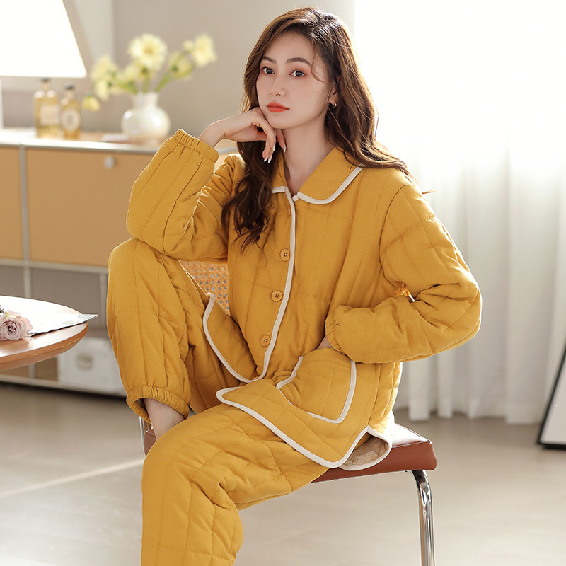 Pajamas for Women in Winter Thickeneded Fleece-Lined Coral Velvet Three-Layer Quilted Jacket 2025 New Style Can Be Worn Outside Winter Home Clothes