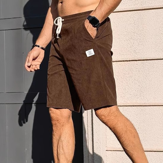 2025 Amazon European and American summer men's lace-up sports pants corduroy simple pants men's casual shorts