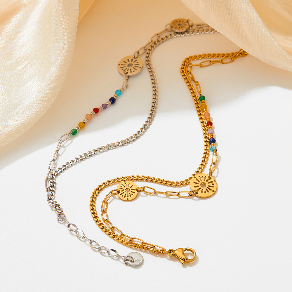 Retro Flower Stainless Steel Inlay Artificial Crystal Bracelets Anklet Necklace