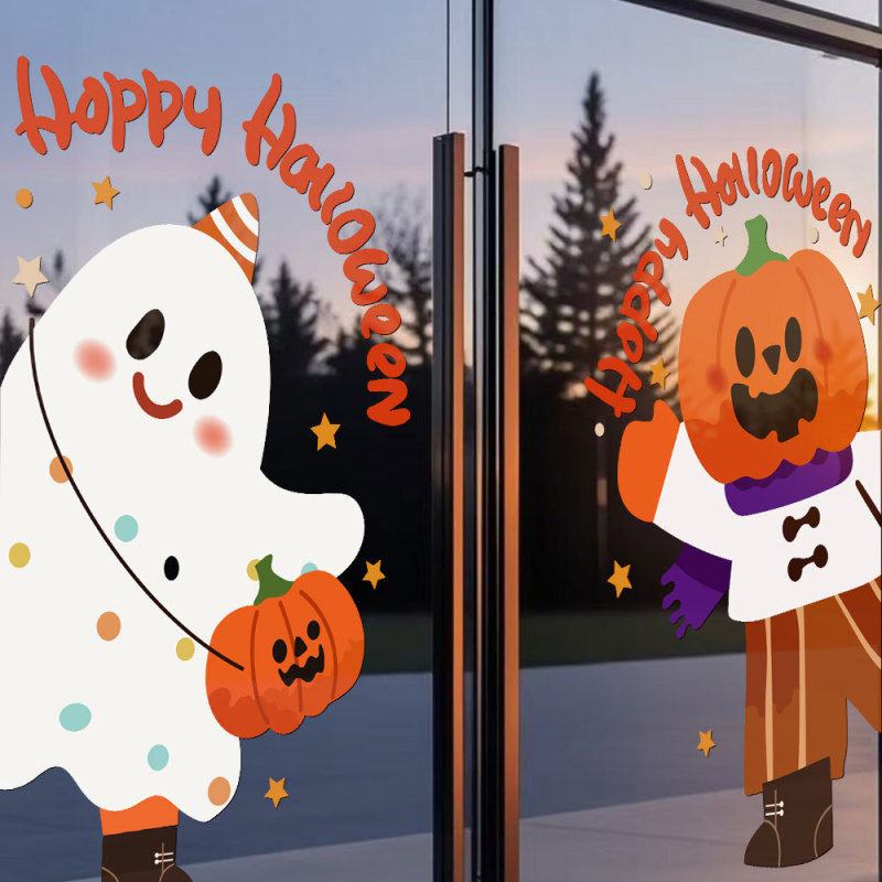 万圣节装饰静电贴纸HALLOWEEN氛围布置玻璃橱窗门贴窗花窗贴南瓜|undefined