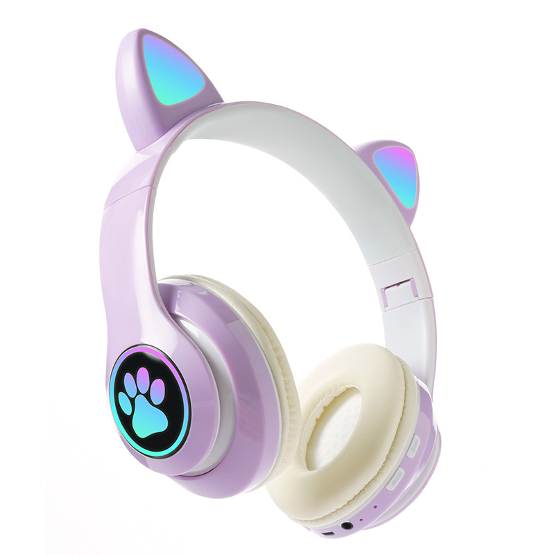 Cross-border new STN-28 colorful cat ears light-up head-mounted gaming wireless Bluetooth headset wholesale