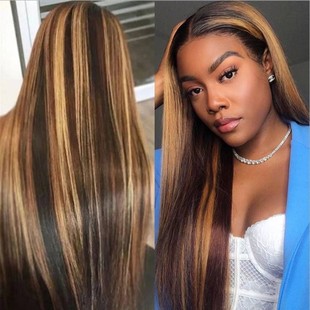 2024 Foreign Trade European and American Wig Women's Brown Gradient Highlight Large Wave Long Curly Hair High Temperature Silk Temperament Wig
