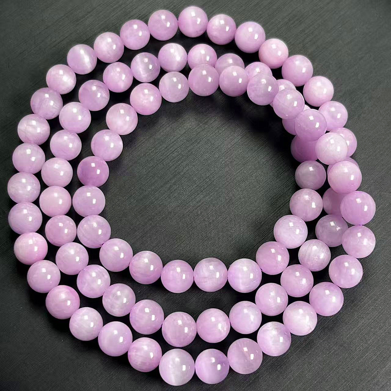 天然紫锂辉石三圈手链女 猫眼紫色锂辉石手串女饰品礼物